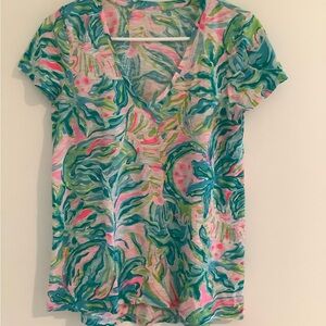 Lilly Pulitzer Vibrant Leaf Print V-Neck Top